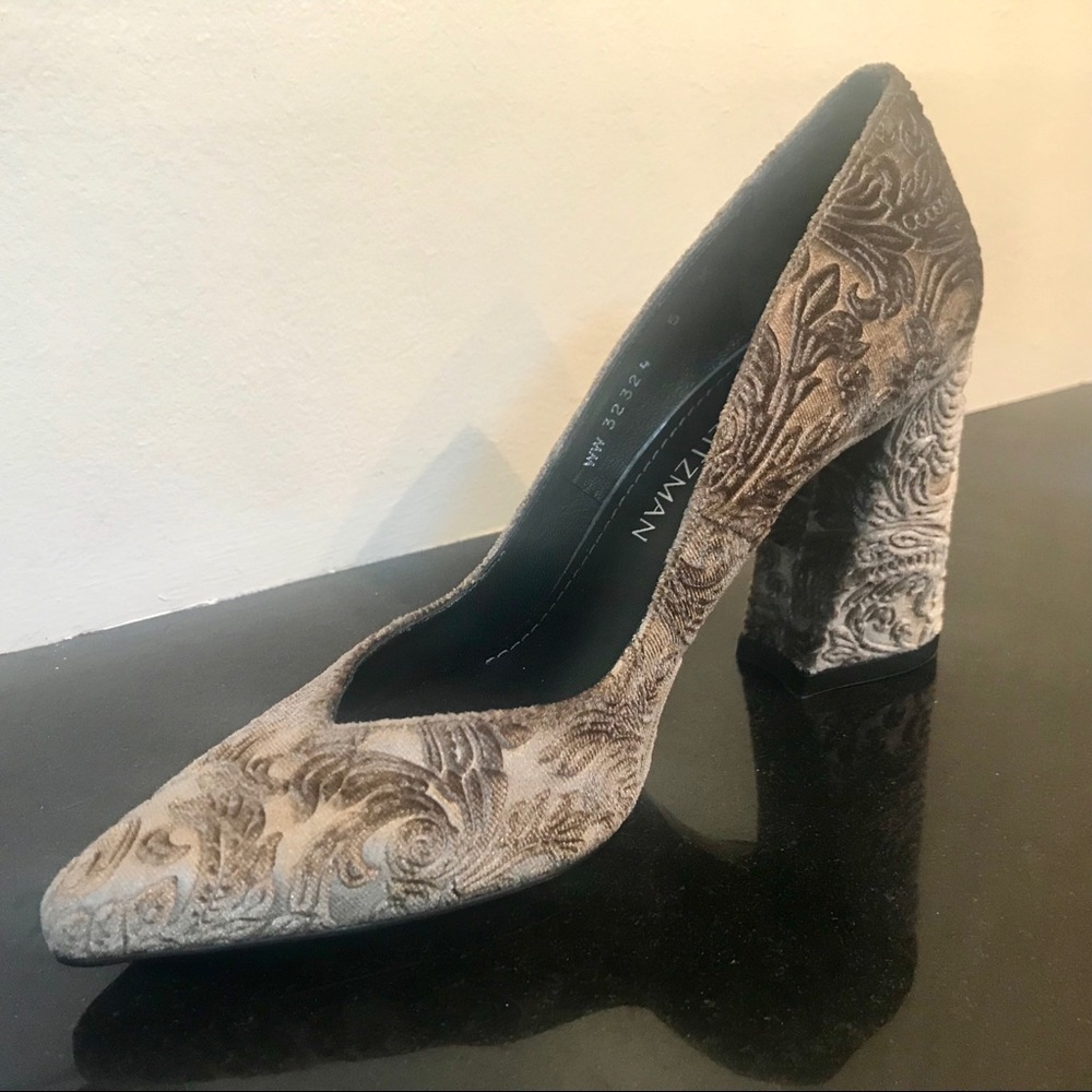Stuart Weitzman brocade velvet olive high heel 5
